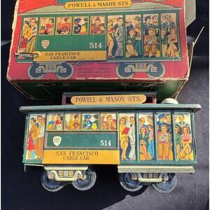 Rare POWELL & MASON STS SAN FRANCISCO CABLE CAR TROLLEY FRICITON TIN TOY JAPAN